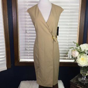 Siena Studio Camel Faux Wrap Chain Belt Dress Size 12